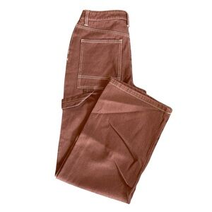 RSQ Women’s Wide Leg Carpenter Pants Brown Size Contrast Stitching small NWOT